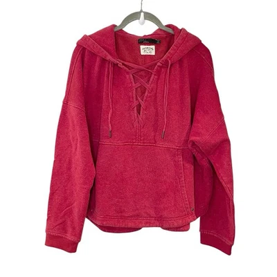 Prana Sweater Womens L Red Cozy Up Illana Hoodie Lace Up Neck Boxy Loose Fit - Image 1 of 4