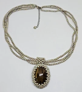 JTV World Wide Imports Sterling Silver Pearl Caged Tiger Eye Pendant Necklace - Picture 1 of 7