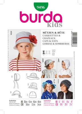 Burda Style Stylish Caps & Hats Sewing Pattern Collection B9496 - Image 1 of 2
