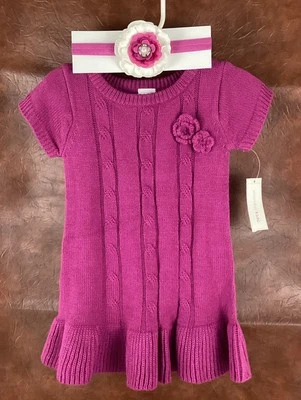 Vestido Suéter Wonder Kids Púrpura Infantil Niñas 18mo Diadema a Juego Nuevo con Etiquetas Foto 1 de 4