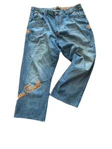 Jeans bordados de mezclilla holgados vintage de los años 2000 Y2K Akademiks - Imagen 1 de 7