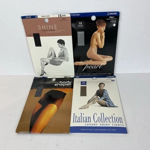 VTG Marks Spencer St Michael Tights M Medium Bundle 4 PAIR Pearl Shine Italian - Picture 1 of 12