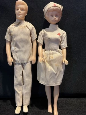 VTG Doctor & nurse doll set 1960s Hong Kong, thin plastic (clothes dirty) - Image 1 of 4