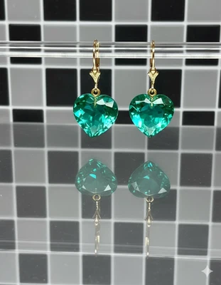 Colombian Emerald Heart Earrings 925 Sterling Silver Jewelry May Birthstone - Image 1 of 2