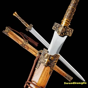 Chinesisches Kampfschwert Messer zweischneidig Jian WuShu Übung Manganstahl 四面兽纹 - Bild 1 von 9