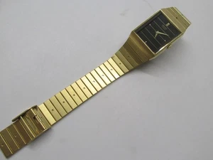 '90 Men’s Seiko 5Y30-5349 (RO) "Tank" Watch Black Dual Gold Pinstriped Japan W46 - Picture 1 of 5