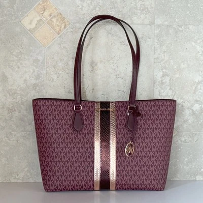 MICHAEL KORS SHEILA LARGE LAPTOP TOTE SHOULDER BAG CENTER STRIPE MK OXBLOOD - Image 1 of 4