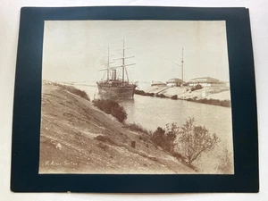 Antikes Kabinettfoto Zangaki Bros großes Schiff im Hafen Said Suezkanal Ägypten - Bild 1 von 3