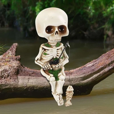 Хэллоуин скелет рыболовства статуэтка сад смолы скульптура орнамент череп фигурка - Изображение 1 из 4