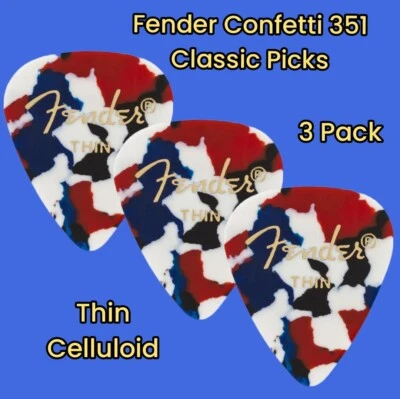 Медиаторы для классической целлулоидной гитары Fender 351, конфетти, тонкие, упаковка 3 шт. - Изображение 1 из 4