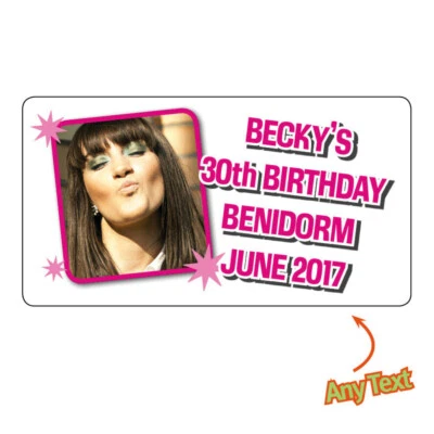 EYEDEEDESIGN 20 x large Personalised Birthday Photo Stickers Party Bag ANY AGE Label -596