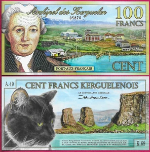 KERGUELEN ISLAND 100 FRANCS 2010 FANTASY NOTE,BLACK CAT,YVES-JOSEPH DE KERGU - Picture 1 of 1