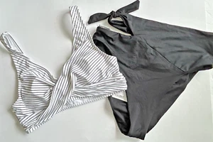 Becca Rebecca Virtue 2 Piece Swimsuit Size Large NWT Black & White Padded Bra - Picture 1 of 8