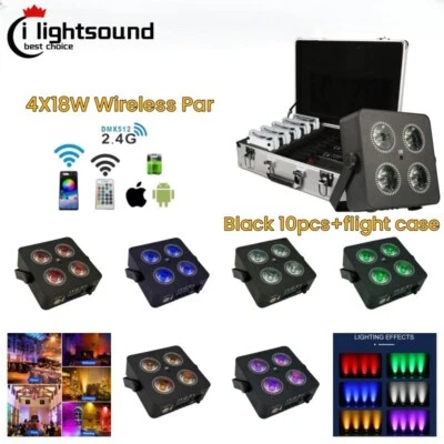 10X Rechargeable 4LED 18W RGBWAUV Battery Par Stage Light DMX Party DJ Show wash - Image 1 of 4