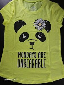 NWT Justice Girls Top Panda Daisy Mondays are Unbearable Size 10 12 (A13)