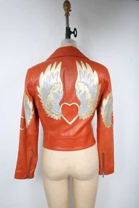 North Beach Lederjacke Herz & Engel Flügel Design 80er 90er Jahre Vintage RocknRoll - Bild 1 von 4