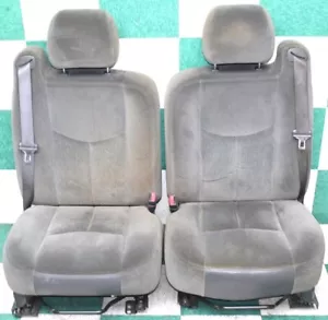 *STAIN* 05' GM Truck Black Cloth Manual Driver Passenger Front Bucket Seat Pair - Picture 1 of 12