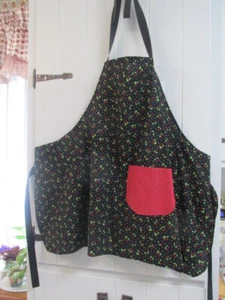 Homesewn Women's Apron Black/Red Cherries Cotton Blend size med. - Picture 1 of 3