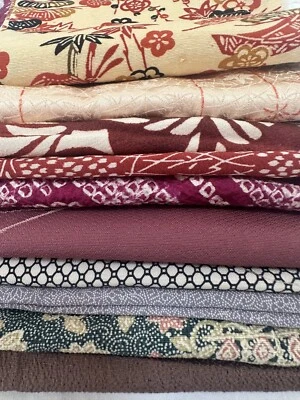 Vintage Japanese kiomono fabric Lot of 10 Bulk 2/3lb 7” x various Length v279 - Image 1 of 4