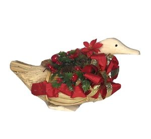  Corn Husk Reed Duck Decoy Hand Carved Wooden Head Folk Art Christmas Decor 14" - Picture 1 of 4