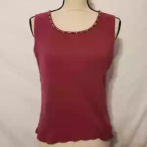 Reference Point New York Women's Beaded Tank Top Cranberry Medium M - Picture 1 of 6