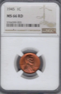 1945 Lincoln Cent graded MS 66 RED by NGC. PLEASE SEE THE SCAN  stk 003 - Image 1 of 2