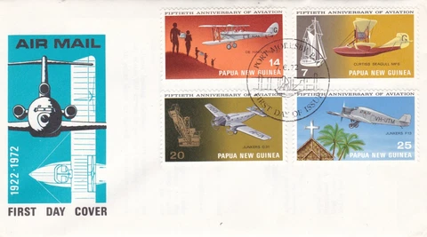 1972 Papua New Guinea First Day Cover Air Mail 50th Anniversary 4 Stamps Insert Cover