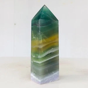233g Natural Colorfully Fluorite Quartz Crystal Obelisk Wand Point Healing A701 - Picture 1 of 14