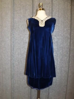Hermoso Vestido de Terciopelo Azul De Colección Años 60 Dos Piezas Sin Mangas Vacaciones Cóctel Fiesta S Foto 1 de 4