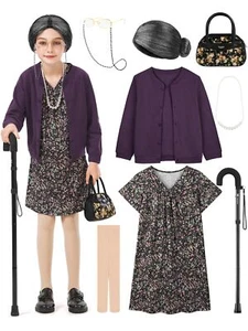 8 Pcs Old Lady Costume for Kids Girls 100 Days of School Costume Granny Grand... - Picture 1 of 5