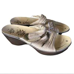 Nwot Abeo Women's Wedge Slides Heels Strappy Sandals Canvas burlap size 10 - Picture 1 of 8
