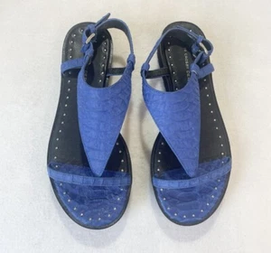 10 Crosby Derek Lam Gr. 6M blau Schlangenmuster schwarz silber Nieten Zehenstegsandalen  - Bild 1 von 10