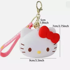 Japan Kawaii 3D Cartoon Silicon Hello Kitty Zipper Wristlet Purse Key Chain New - Picture 1 of 5