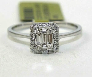 Emerald & Round Diamond Square Cluster Halo Lady's Ring 14k White Gold .36Ct - Picture 1 of 7