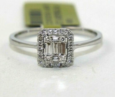 Anillo para dama con halo cuadrado de diamantes y esmeraldas y redondos de oro blanco de 14 k de 0,36 quilates Foto 1 de 4