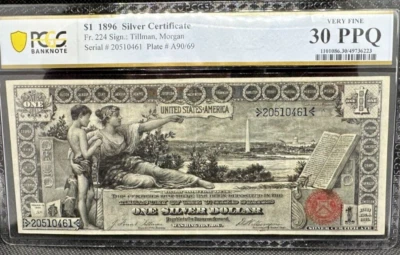 1896 Educational Series $1 Silver Certificate Fr 224 PMG VF 30 PPQ - Image 1 of 3