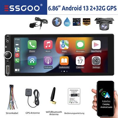 Autoradio 1 DIN Android 13 32G Apple Carplay Bluetooth GPS RDS WiFi USB +MIC CAM - Immagine 1 di 4