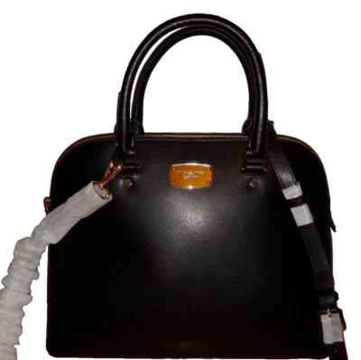 MICHAEL KORS Women's CINDY MK LG Dome Satchel Bag Purse Black Leather 38F6XCPS3L - Image 1 of 4