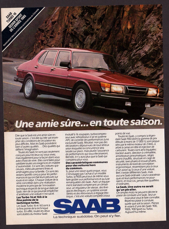 1986 SAAB Turbo 16 Vintage Original Print AD - Red car photo Sedan Sport Canada - Image 1 of 1