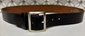 JAY-PEE TOP GRAIN BRIDLE COWHIDE THICK BLACK BELT SOLID BRASS BUCKLE SZ 34 - Picture 1 of 9