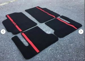 1988-91 Honda Civic CRX EF SI Dohc Vtec Floor mats carpet Black Red Stripes Set - Picture 1 of 3