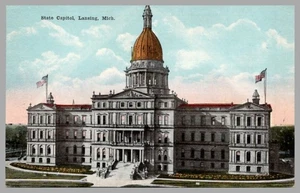 State Capitol Lansing Michigan Front Aerial View DB c1910 Vintage UNP Postcard - Bild 1 von 2