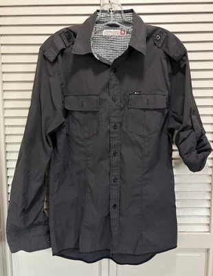 Sovereign Code Gray Long Tab Sleeve Button Up Shirt Size Sm Pockets Casual - Image 1 of 4
