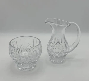 SIGNED WATERFORD CRYSTAL ARAGLIN FOOTED CREAMER & OPEN SUGAR - Picture 1 of 13