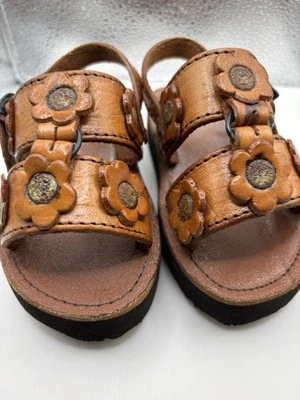 Handmade Leather Baby Sandals With Flowers.  (6- Inches No Size)- 🌸see photos  - Image 1 of 4