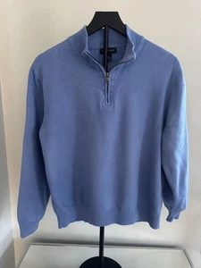 Lands’ End Men’s Blue 1/4 Zip Sweater M Preppy Classic Knit Pullover - Picture 1 of 7