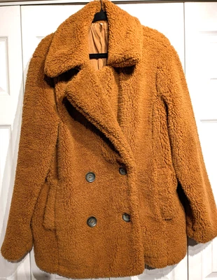 Abrigo Free People Mujer Grande Marrón Peluche Sherpa Imitación Piel Doble Pecho Usado en Excelente Condición Foto 1 de 4