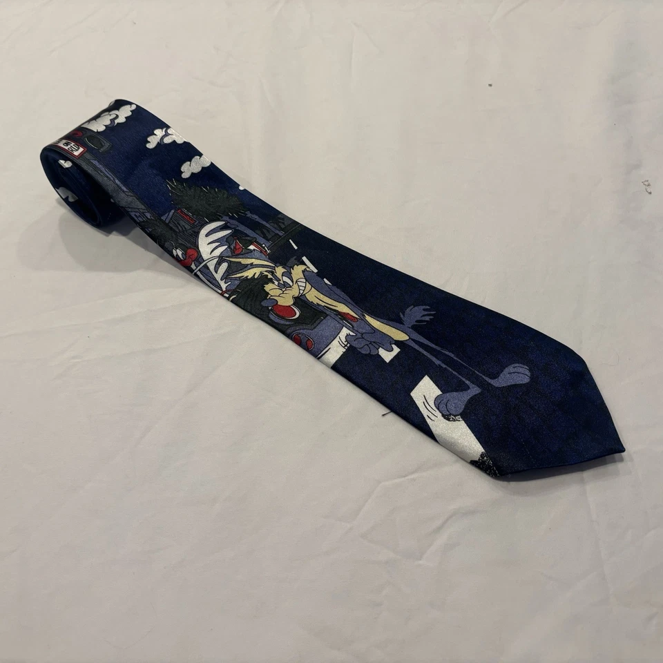 Roadrunner Wile E. Coyote 印花丝绸领带复古办公室服装梅赛德斯时尚 — 第 1/4 张图片