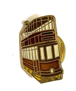 Double Decker Tram Goldtone Metal & Enamel Lapel Pin Badge - Picture 1 of 2