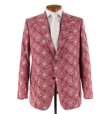 Abrigo Deportivo Belvest Nuevo con Etiquetas Algodón Talla 54R (44R EE. UU.) Rojo con Blanco Bordado Floral Foto 1 de 4